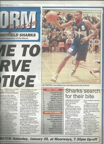 Sheffield Sharks press coverage of Cory McGee